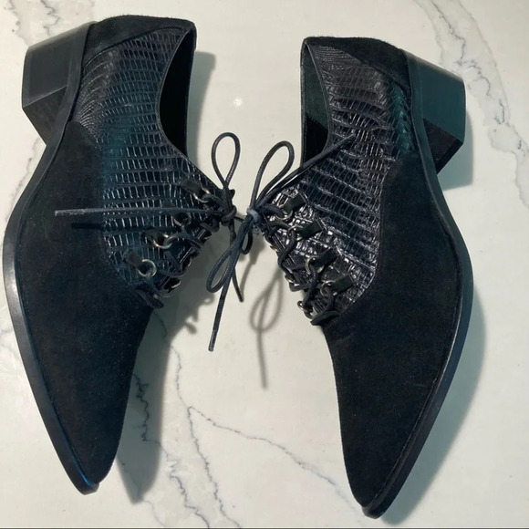 INGLEDEW’S  Spanish Collection Sz 39 Lace Up Pointy Toe Croc Suede Shoes - Picture 5 of 9